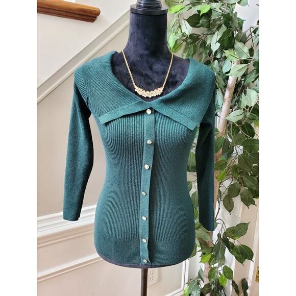 New York & Company Women's Green Rayon Long Sleeve Knit Cardigan Sweater Size S - Picture 1 of 11